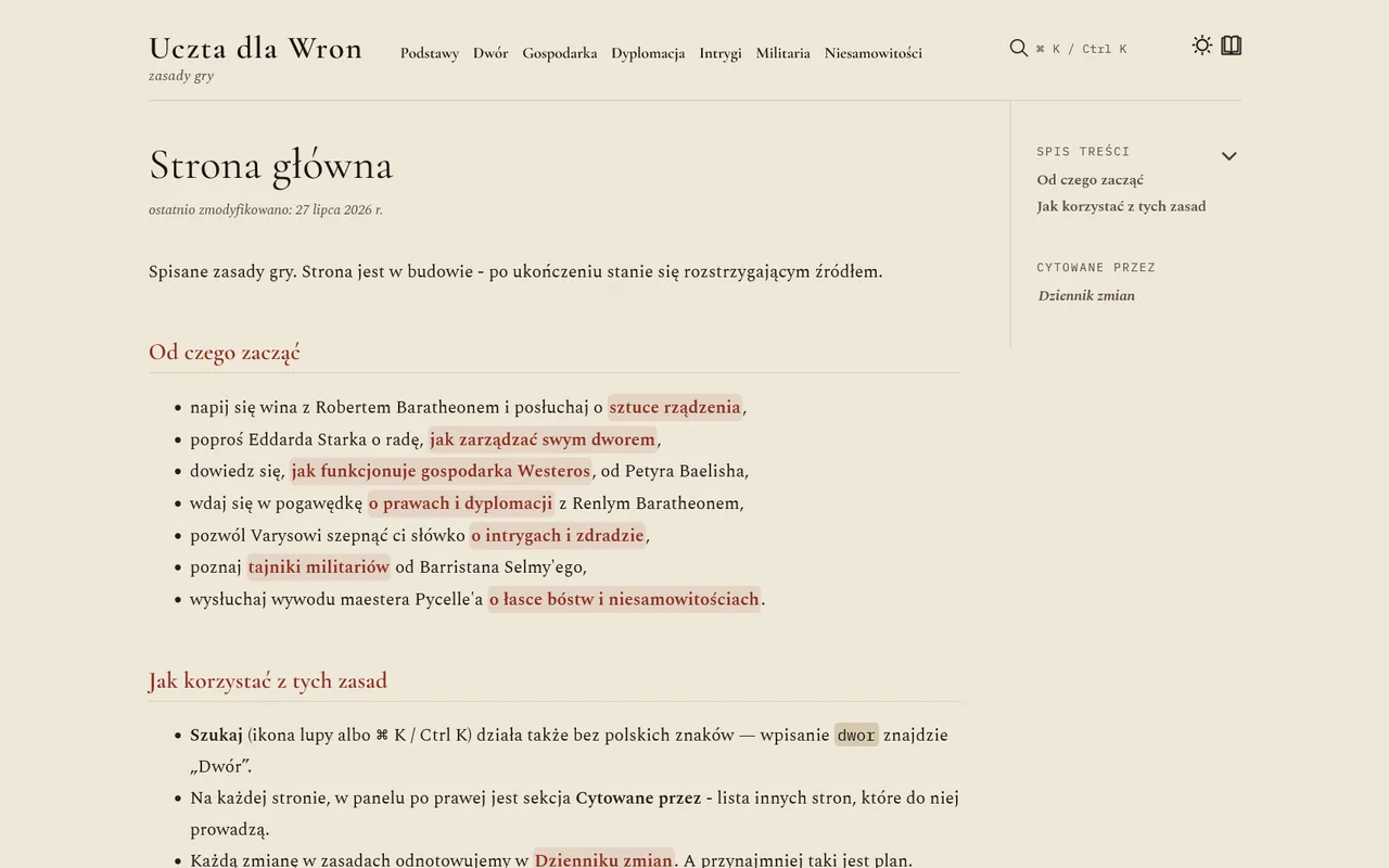 The Uczta dla Wron rules reference